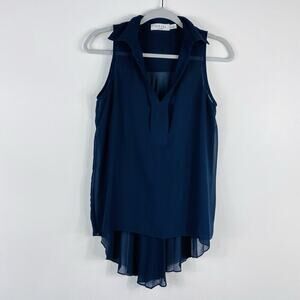 Iris Setlakwe Size 4 Pleat Back High Low Sleeveless Blouse Top Navy Blue